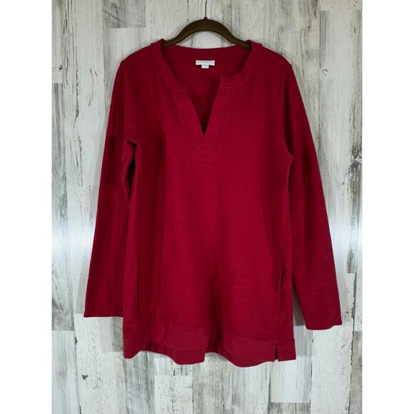 J Jill Tunic Size Small Red Notch Neck Slub Knit Long Sleeve Casual Athleisure - Picture 1 of 7